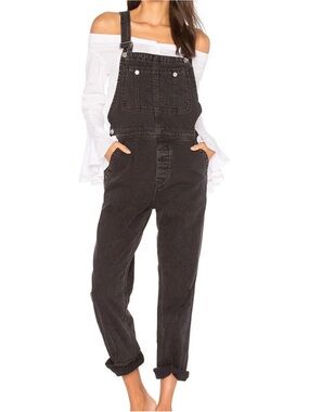 We The Free Free People Washed Black “The Boyfriend Overall” Denim Overalls 25